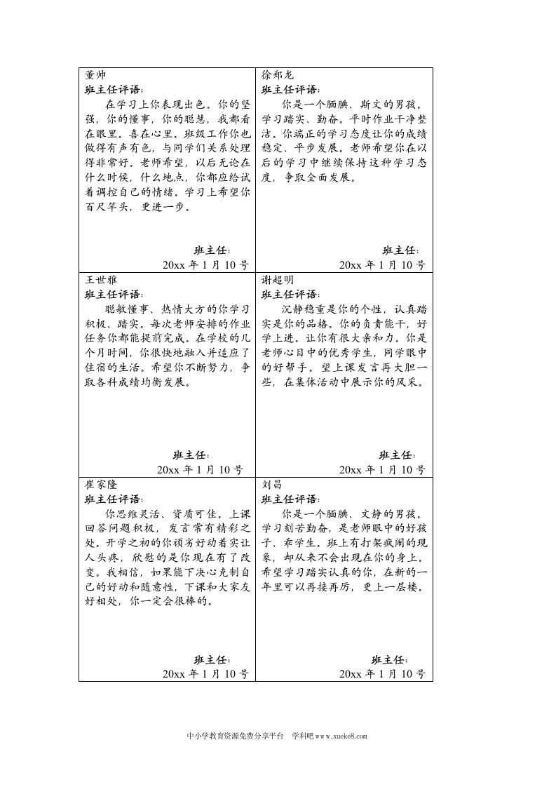 小学三年级学生期末评语集-资源基地