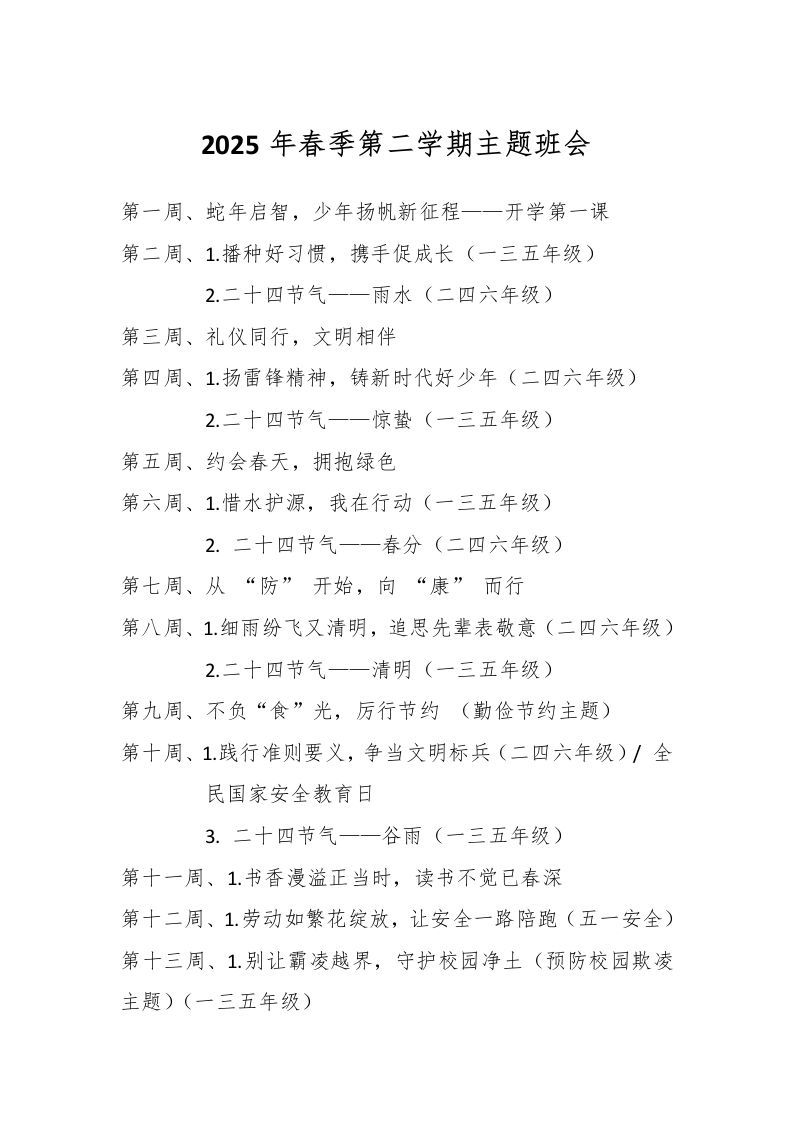 2025年春季第二学期主题班会-资源基地