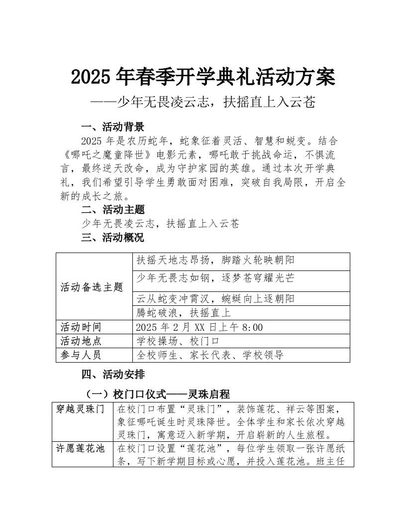 2025春季开学典礼活动方案-哪吒版-资源基地