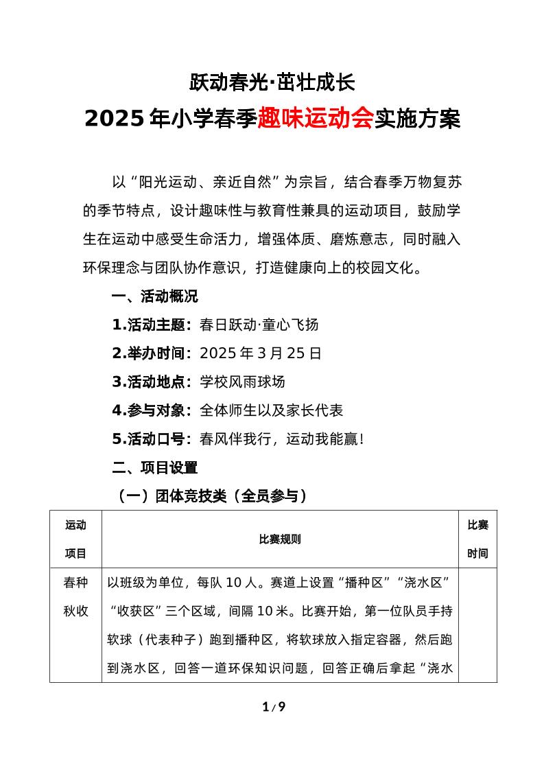 2025年小学春季趣味运动会实施方案-资源基地