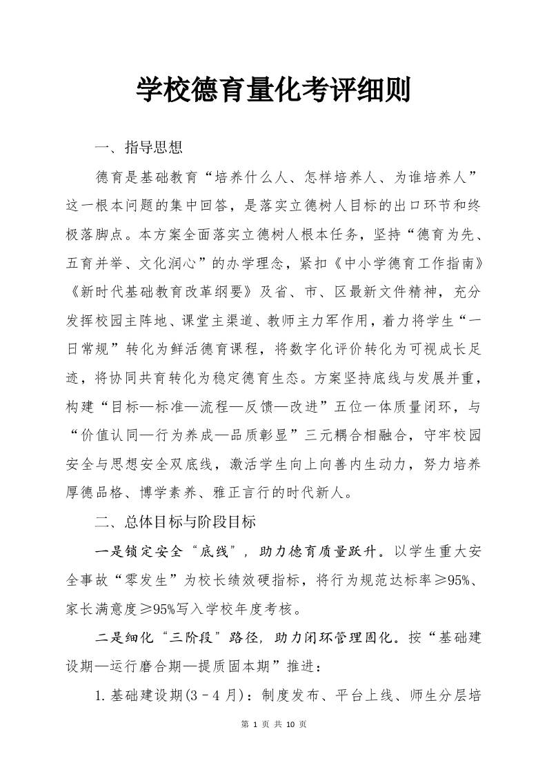 学校2025年学生德育量化考评实施方案-资源基地