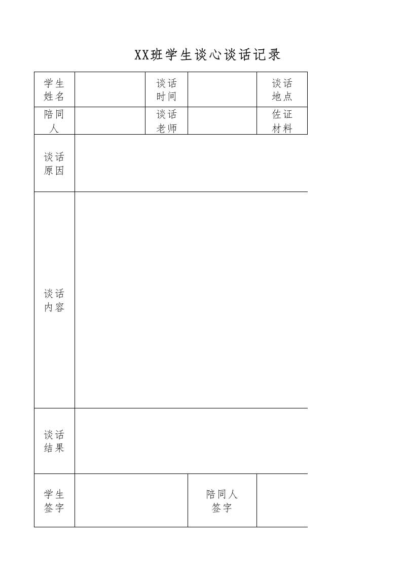 XX班学生谈心谈话记录-资源基地