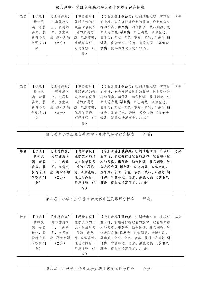 中小学班主任基本功大赛才艺展示评分标准-资源基地