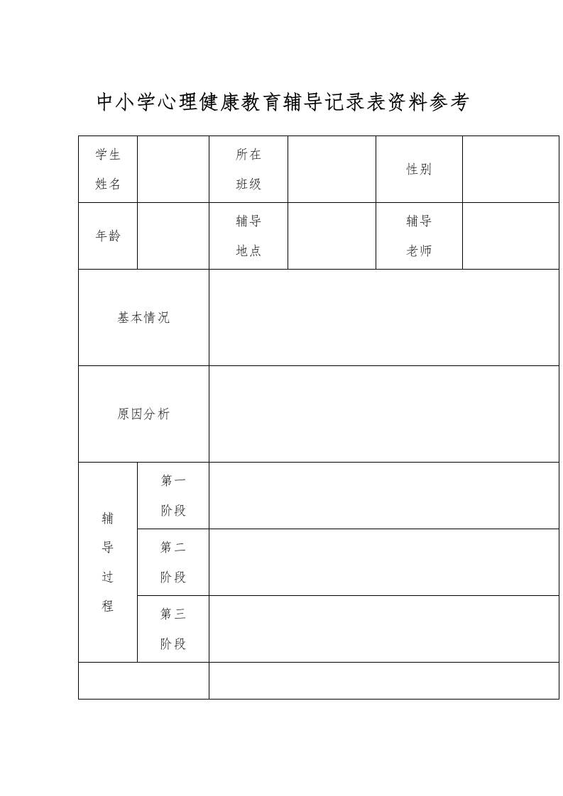 中小学心理健康教育辅导记录表资料参考-资源基地