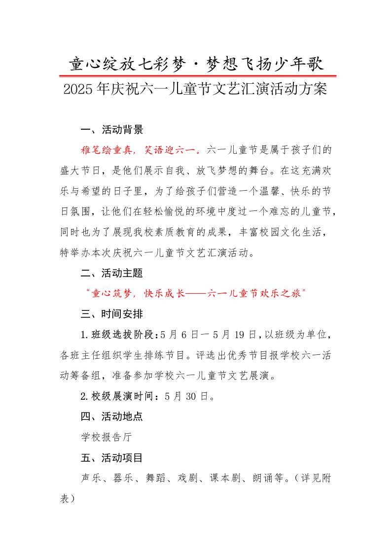 2.2025年庆六一儿童节文艺汇演活动方案-资源基地