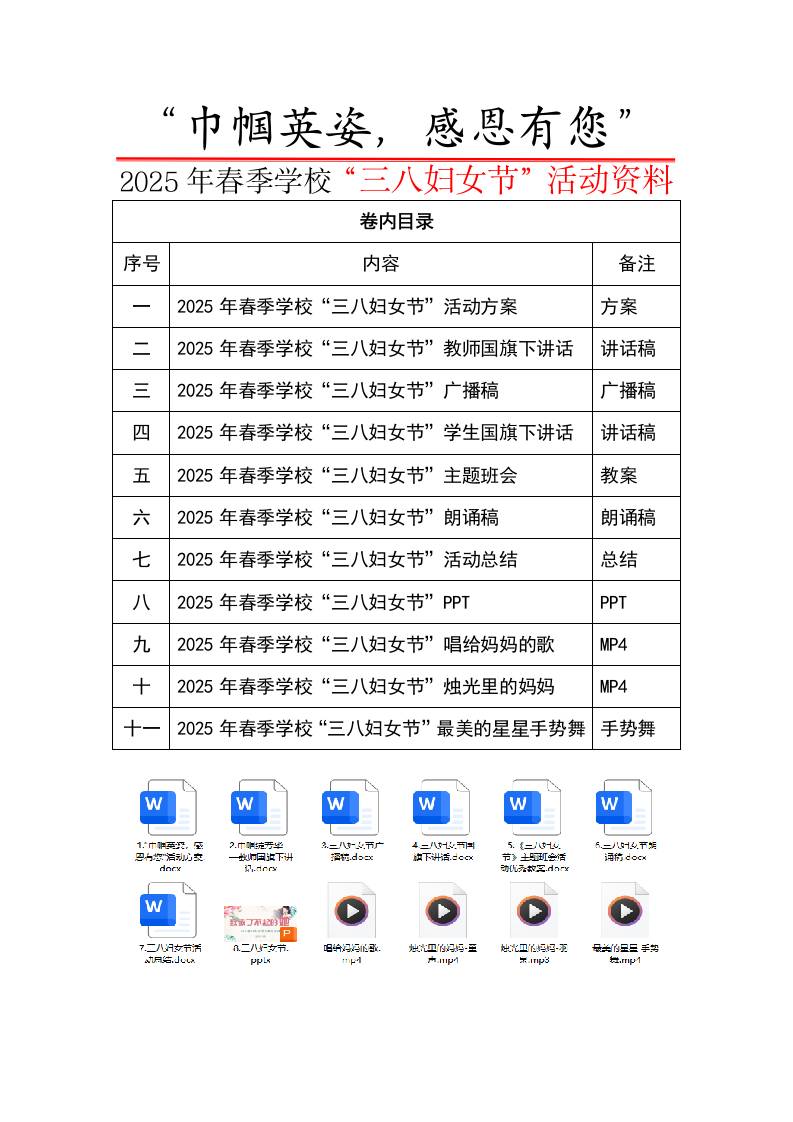 0.25年三八妇女节活动目录-资源基地