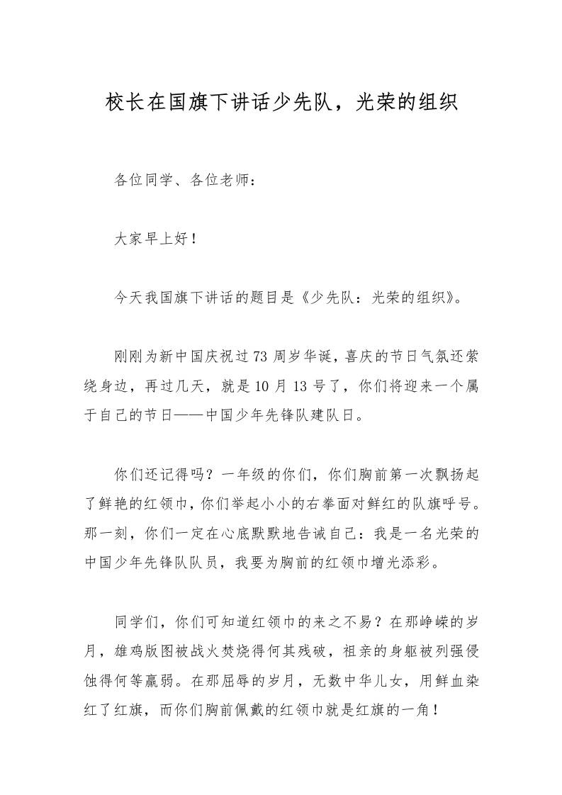 校长在国旗下讲话少先队，光荣的组织-资源基地