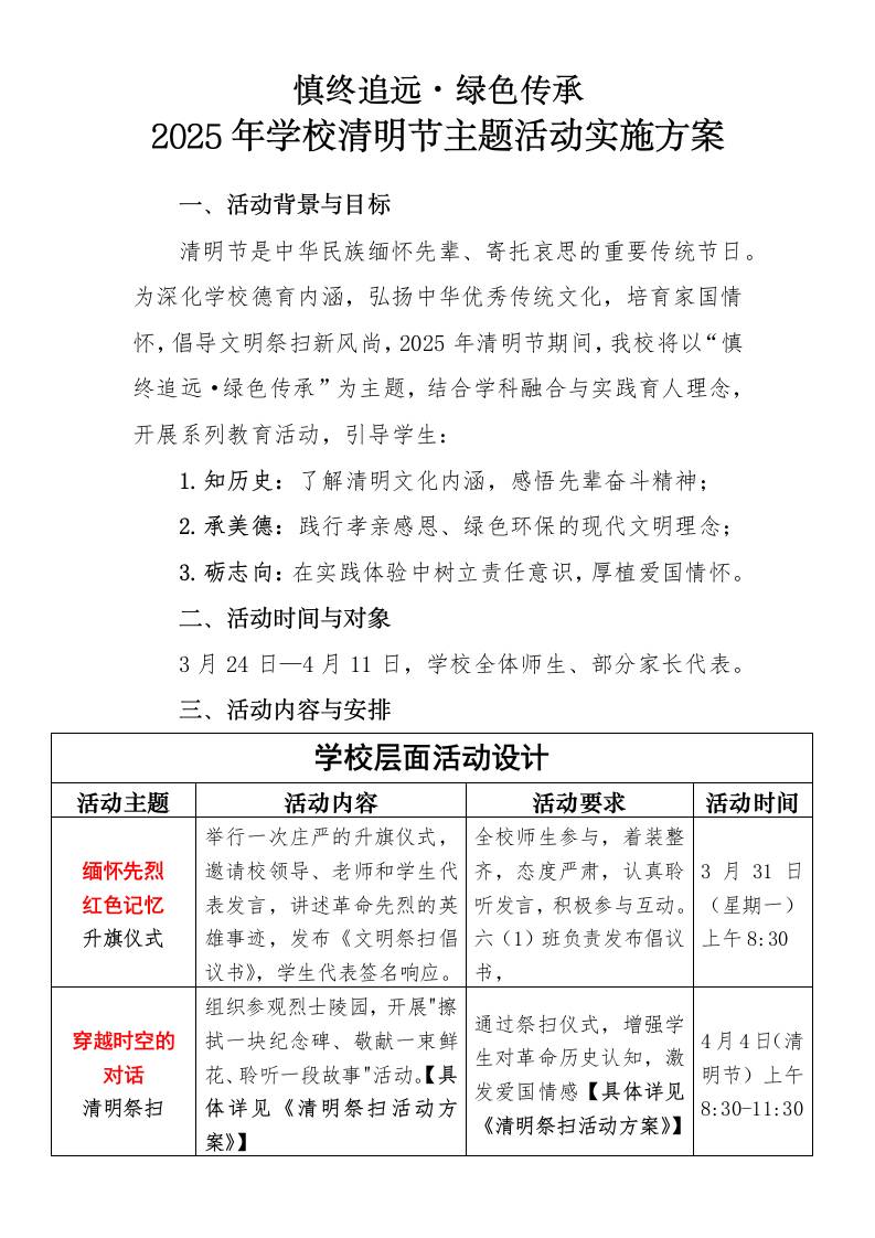 2025年学校清明节主题活动实施方案-资源基地