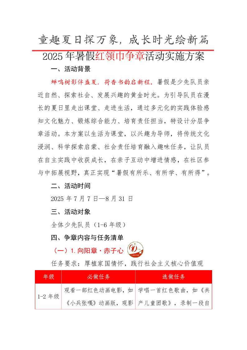 2025年暑假红领巾争章活动方案-资源基地