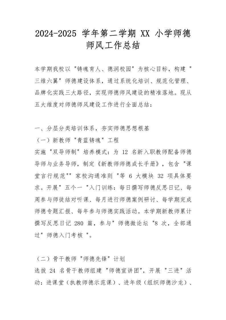 2024-2025学年第二学期XX小学师德师风工作总结-资源基地