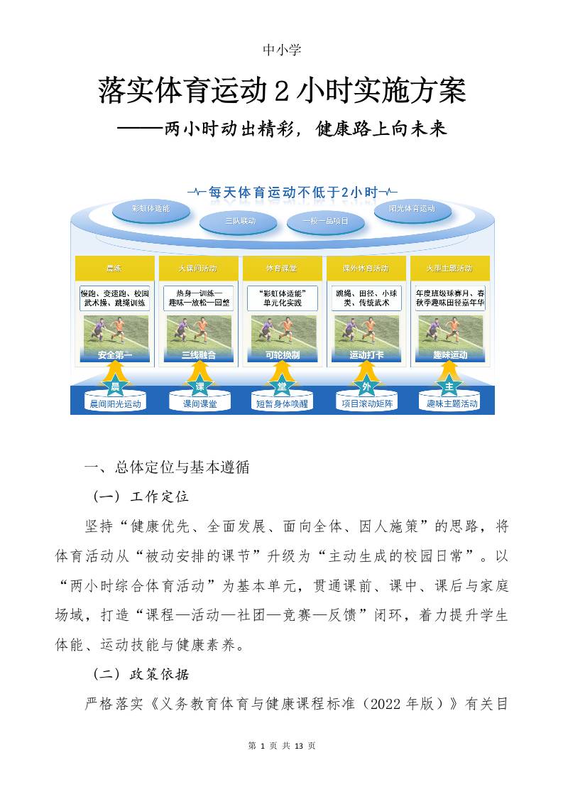 中小学落实体育运动2小时实施方案：两小时动出精彩，健康路上向未来-资源基地