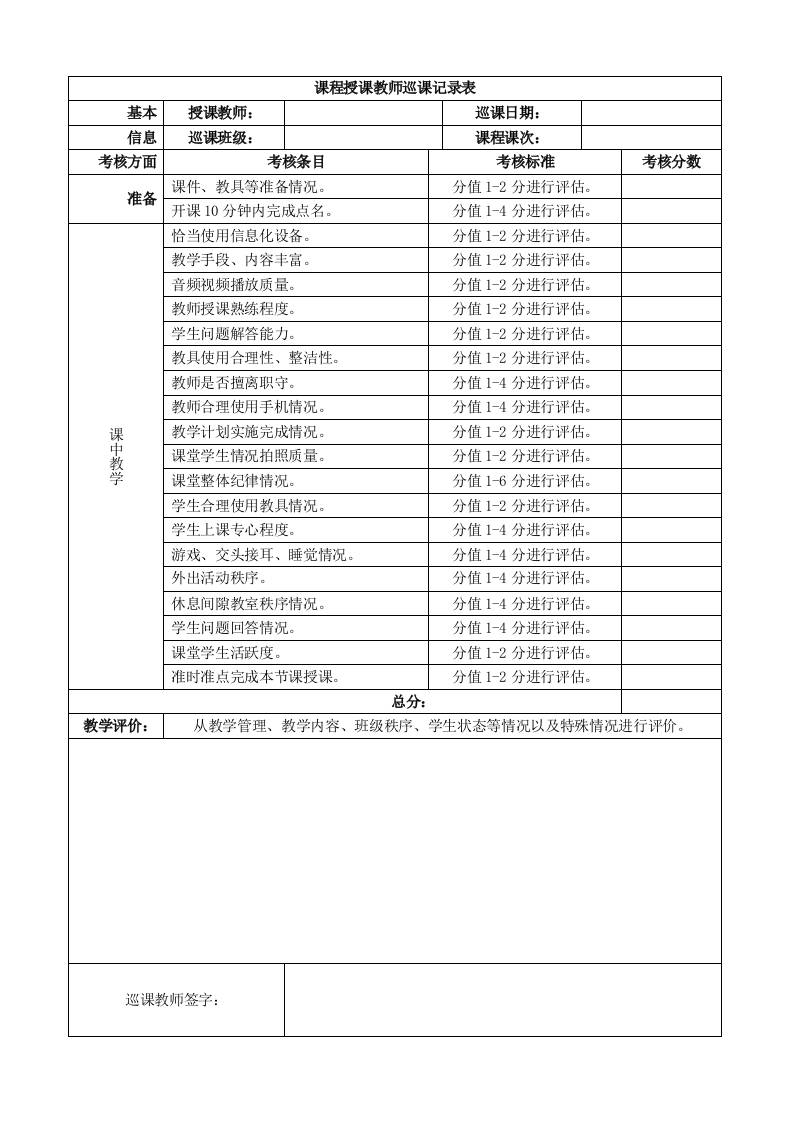课程授课教师巡课记录表-资源基地
