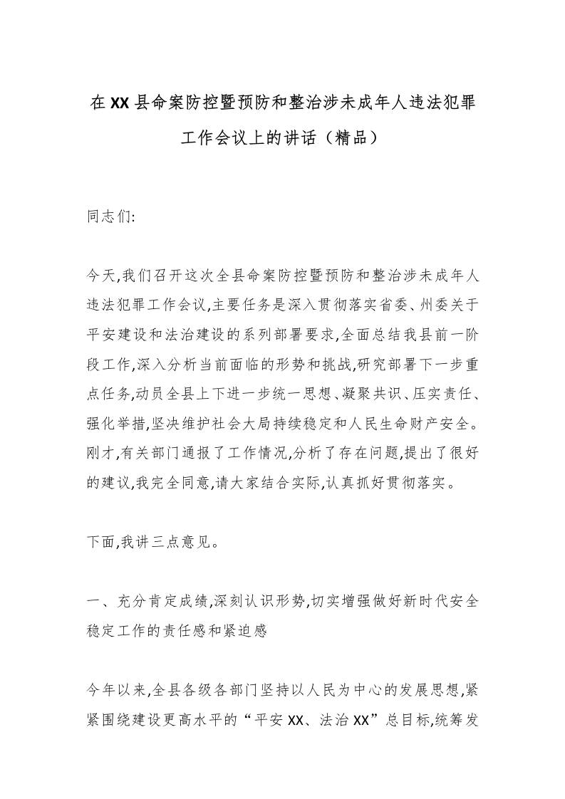 在XX县命案防控暨预防和整治涉未成年人违法犯罪工作会议上的讲话（精品）-资源基地