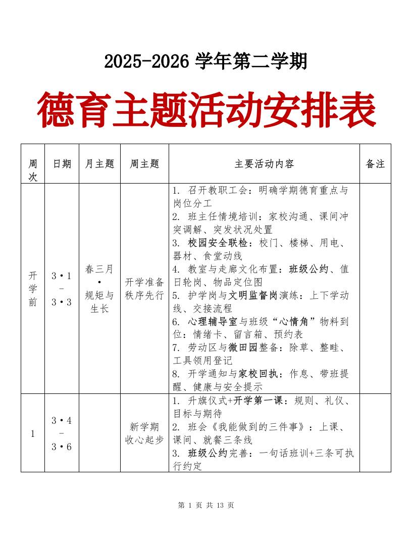 2025-2026春季第二学期德育主题活动安排表（竖版）-资源基地