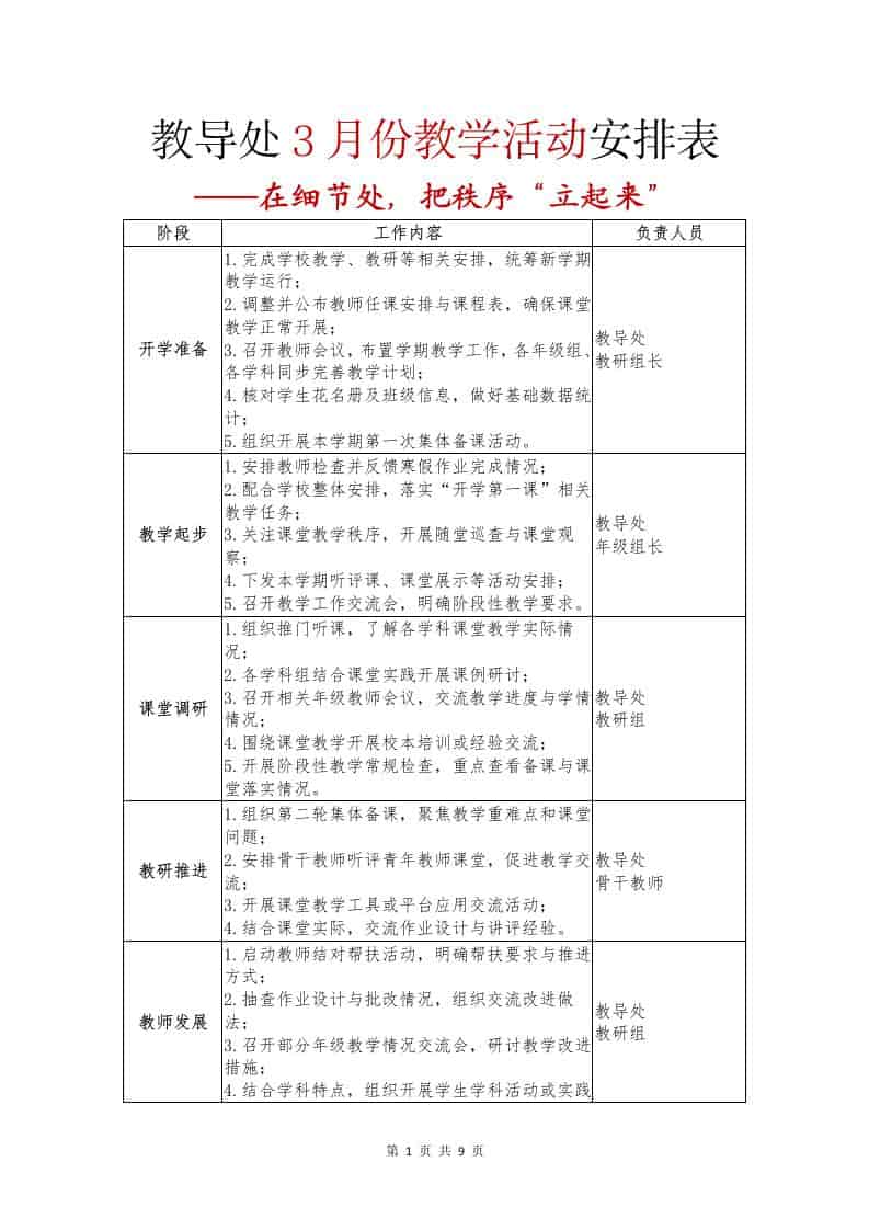 2026年春季学期教导处每月安排表2026.3月-7月-资源基地
