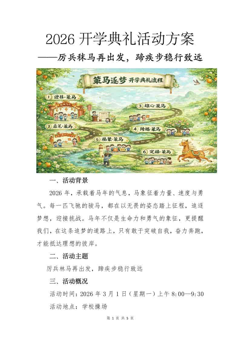 2026年春季开学典礼活动方案——厉兵秣马再出发，蹄疾步稳行致远-资源基地