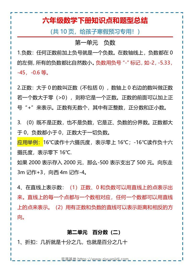 六下数学知识点归纳-资源基地