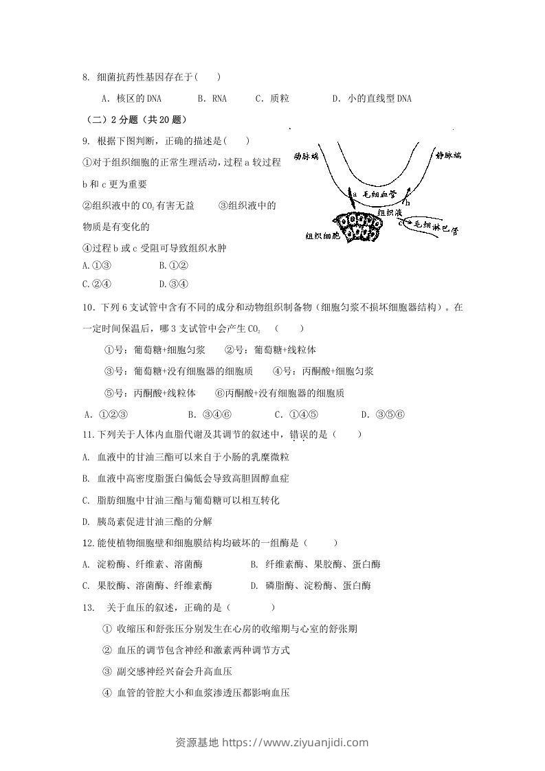 图片[2]-2010年上海高三部分重点中学二次联考生物真题及答案(Word版)-资源基地