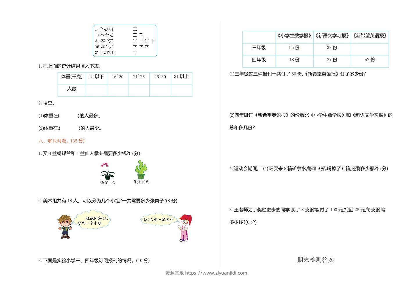 图片[2]-二下人教版数学期末测试卷7-资源基地