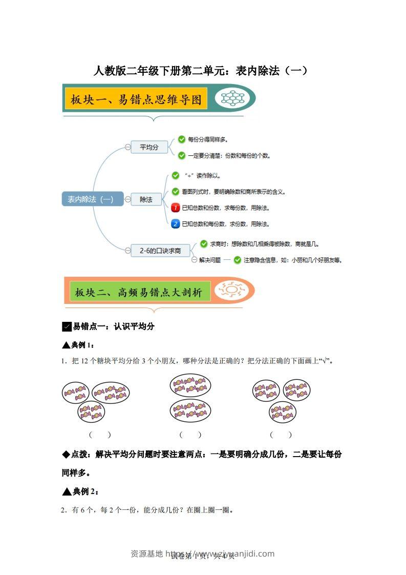 人教版数学二年级下册第二单元《表内除法（一）》易错点大全-资源基地