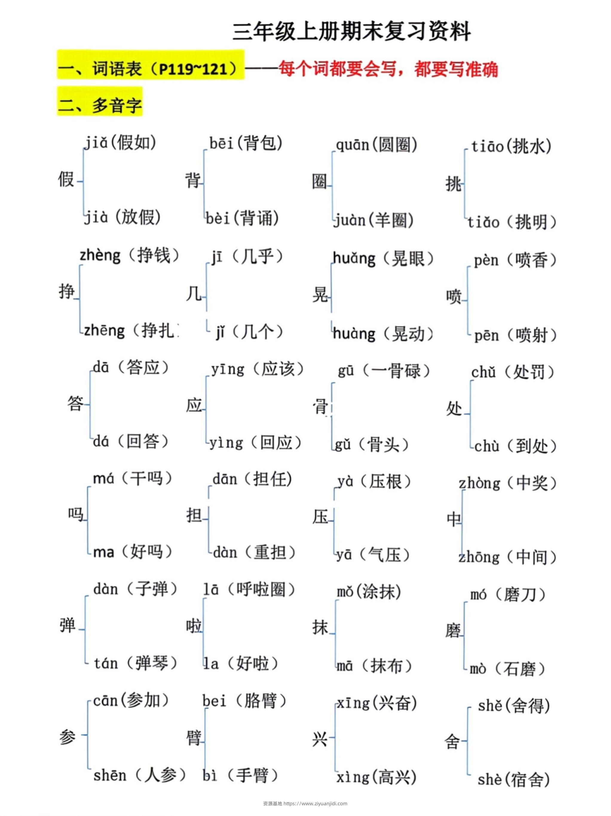 三上语文期末复习必考汇总-资源基地