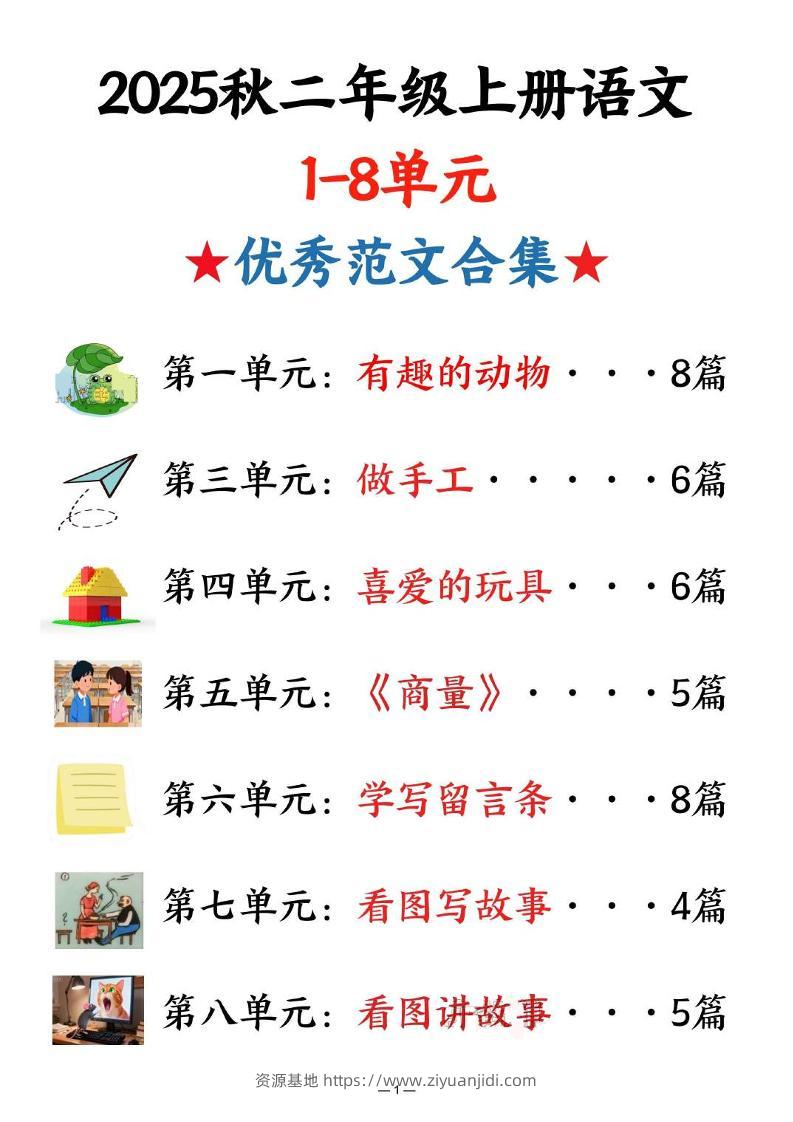 25秋二上语文1-8单元优秀范文合集（22页）-资源基地