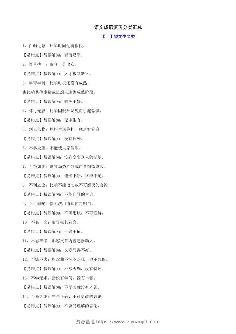 八年级上语文成语复习分类汇总-资源基地