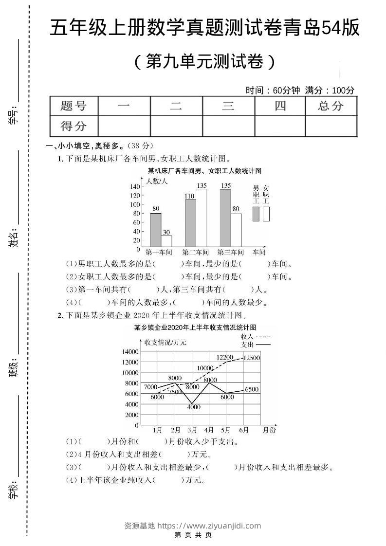 五年级上数学第九单元测试卷《青岛54版》-资源基地