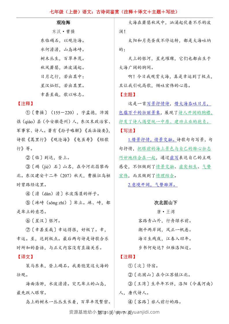 七年级上语文全册（古诗词鉴赏）-资源基地