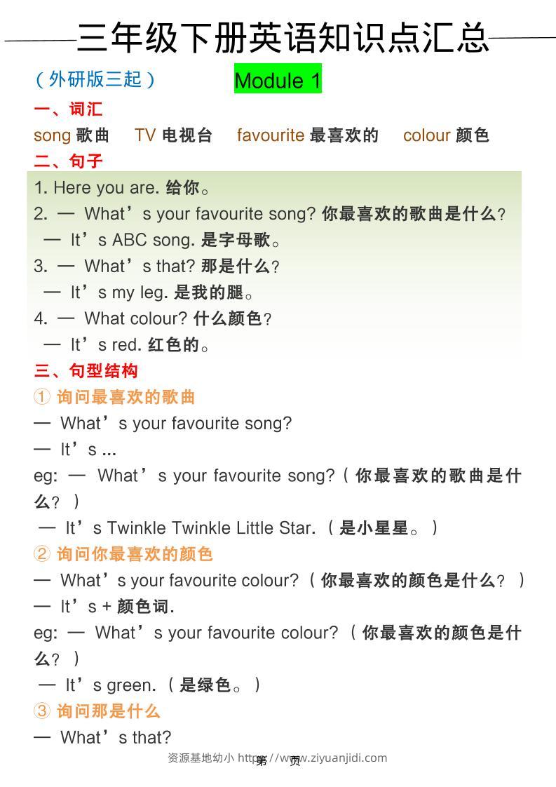 三年级下英语全册知识点汇总《外研版（三起）》-资源基地