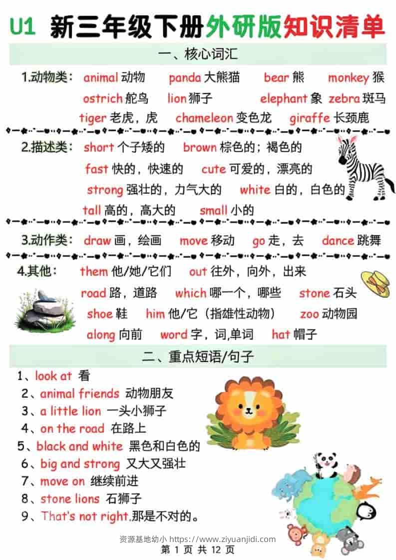 三年级下英语Unit1-6知识清单《外研版（三起）》-资源基地