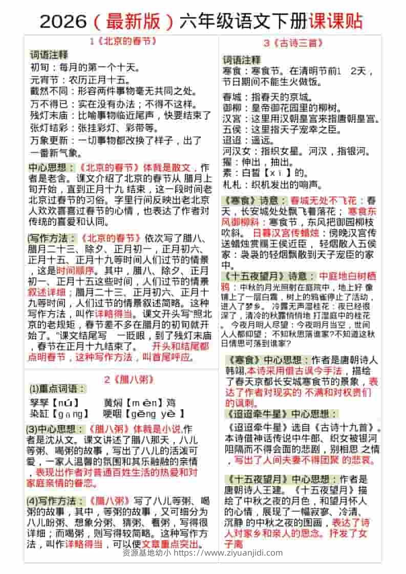 六年级下语文全册课课贴-资源基地