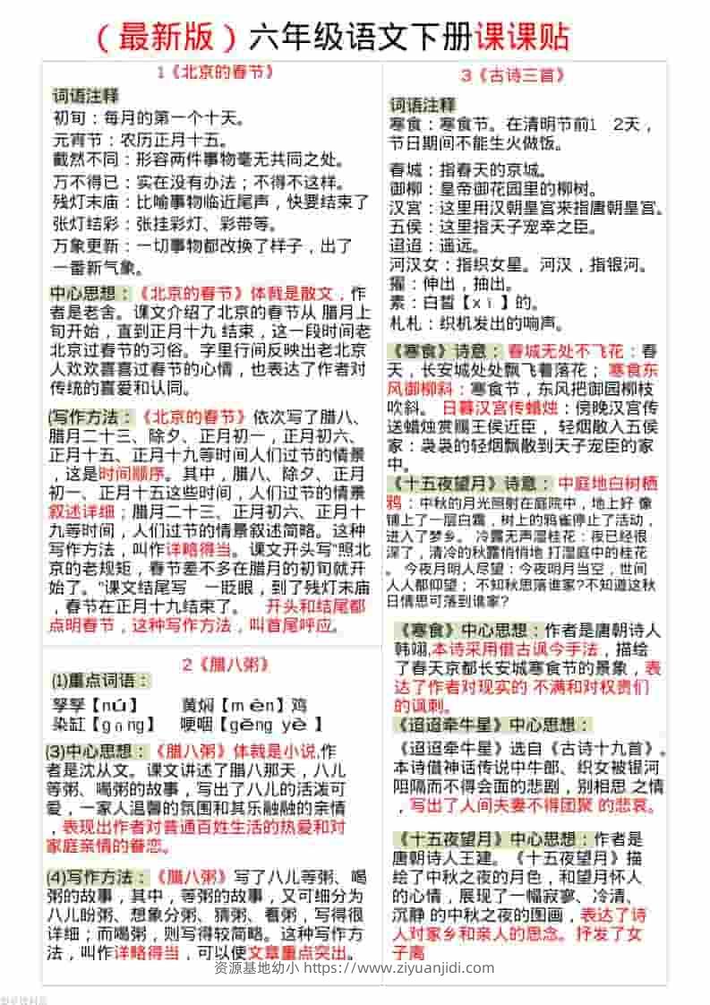 六年级下语文全册最新课课贴-资源基地